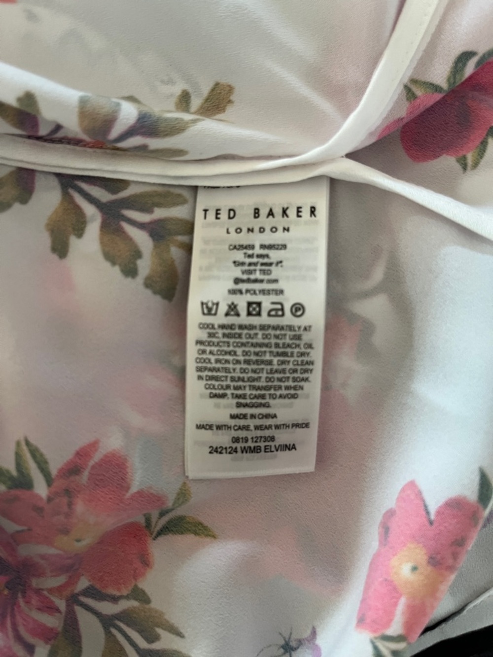 Ted Baker Elvina Samba White Blouse with Hot Pink Floral & Zebra Trim - Picture 10 of 13